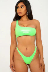 Lime Patent One Shoulder Two Piece Swimsuit Areous